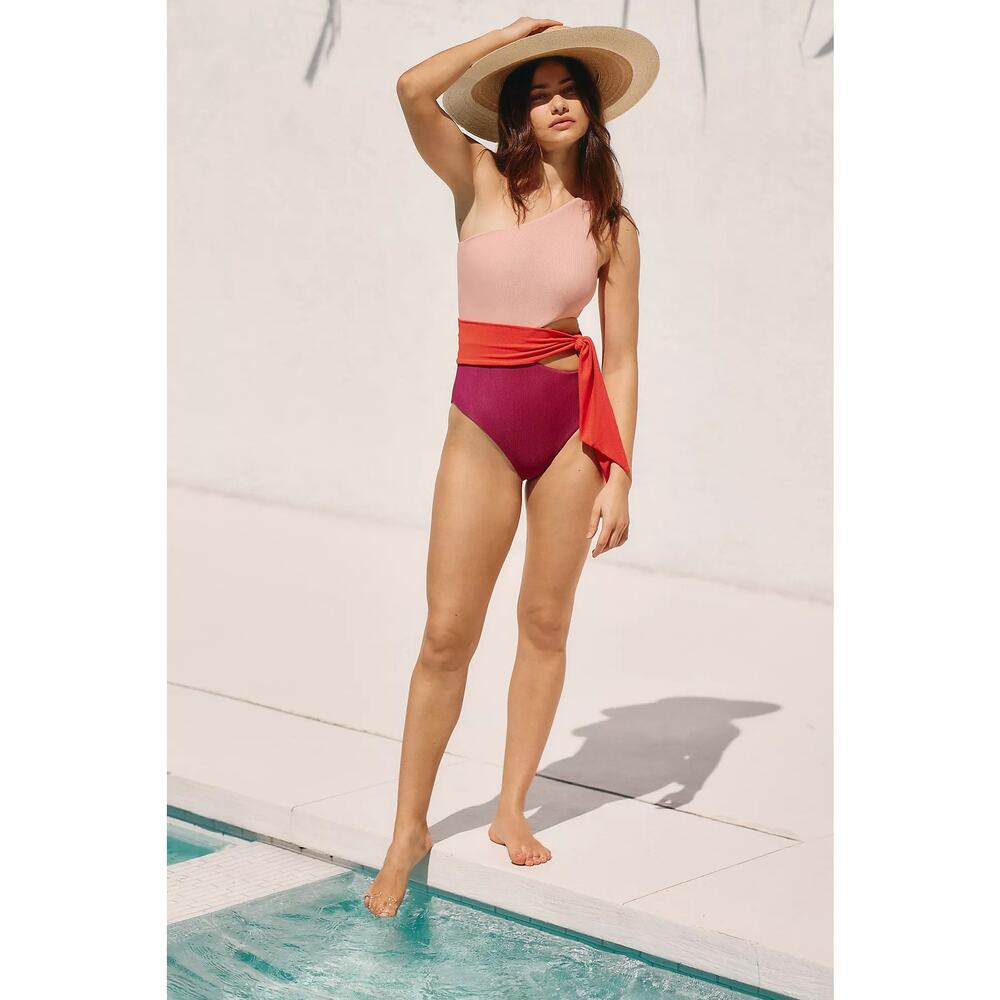 Beach Riot Carlie Pink and Red One-Piece swimsuit L